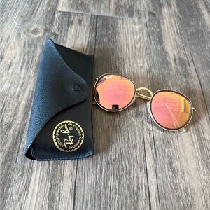 Ray-Ban Gold Frame Sunglasses with Pink-Orange Mirrored Lenses